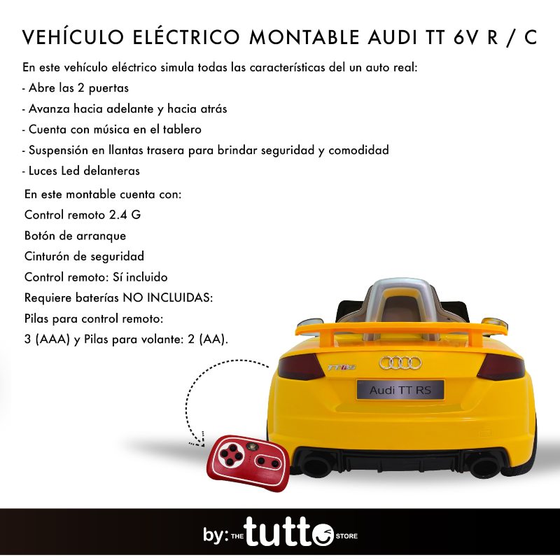 MONTABLE VEHICULO ELECTRICO AUDI TT 6V R/C AMARILLO