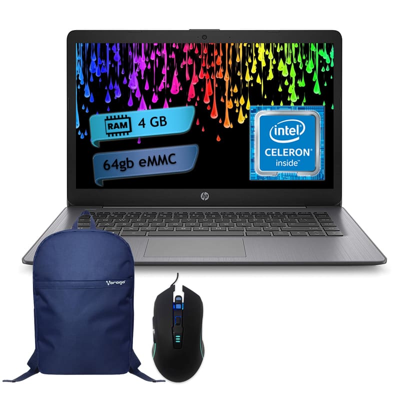 Laptop Hp P Stream 14 Celeron 64gb Ram 4gb - Negro + Mochila + Mouse