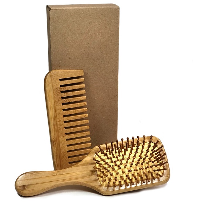 Kit Cepillo y Peine Para el Cabello de Bambú Ideal Para Hombres y Mujeres