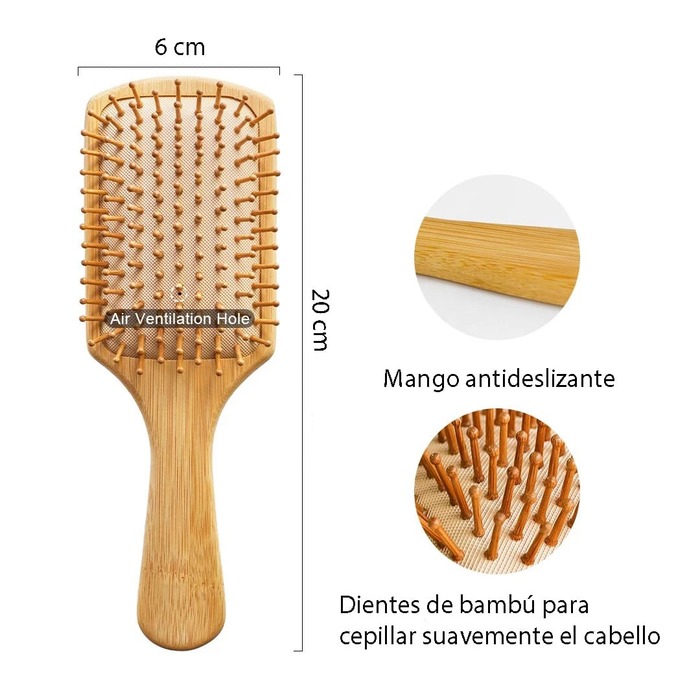 Kit Cepillo y Peine Para el Cabello de Bambú Ideal Para Hombres y Mujeres