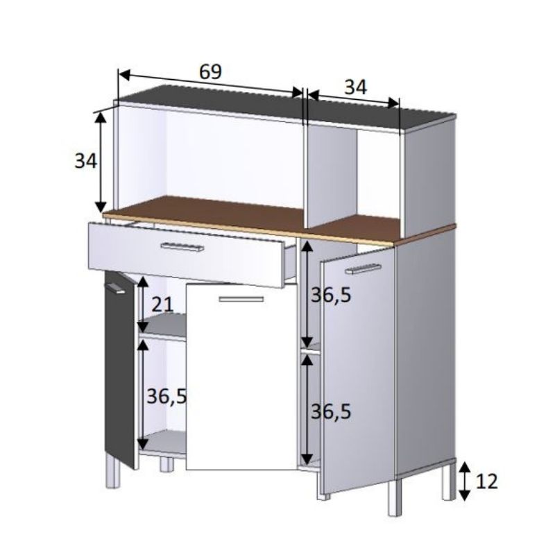Mueble Auxiliar de Cocina 3 puertas más 1 cajón