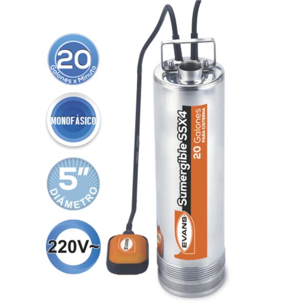 Bomba Sumergible Para Cisterna Evans 2hp Inoxidable 20gpm