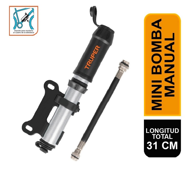  BOMBA MANUAL MINI NEGRA PARA BICICLETA ,ABATIBLE 85  PSI TRUPER CICLISMO