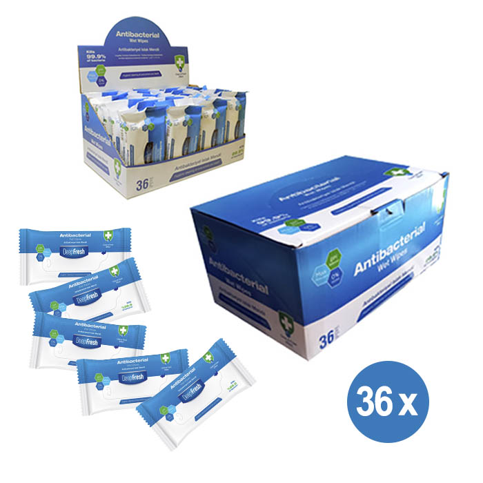 Toallitas Desinfectantes de Bolsillo Deep Fresh Caja de 36 Paquetes C/15 pzas C.U.