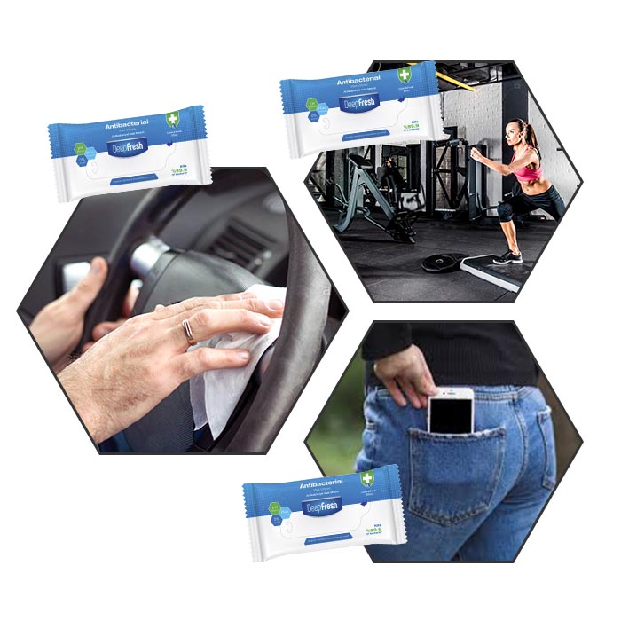 Toallitas Desinfectantes de Bolsillo Deep Fresh Caja de 36 Paquetes C/15 pzas C.U.
