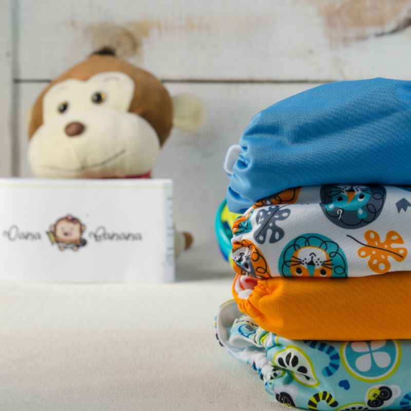 Paquete de 4 Pañales Ecológicos Dana Banana + 4 Insertos de Fibra de Bambú de 4 Capas