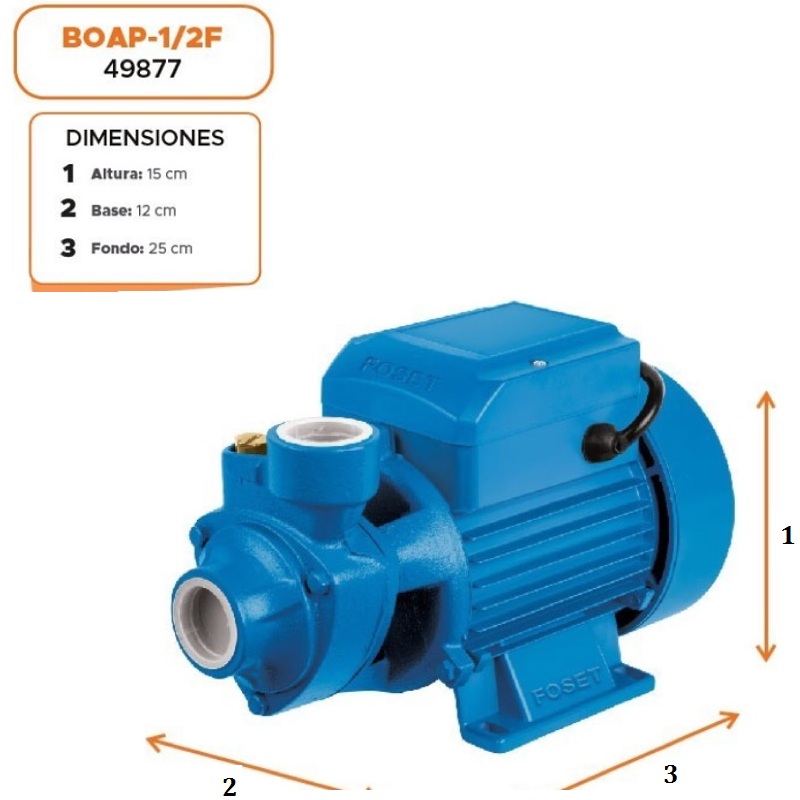 BOMBA  DE AGUA 1/2 CABALLO HP PERIFERICA ELECTRICA FOSET HASTA 25 METROS DE ALTURA