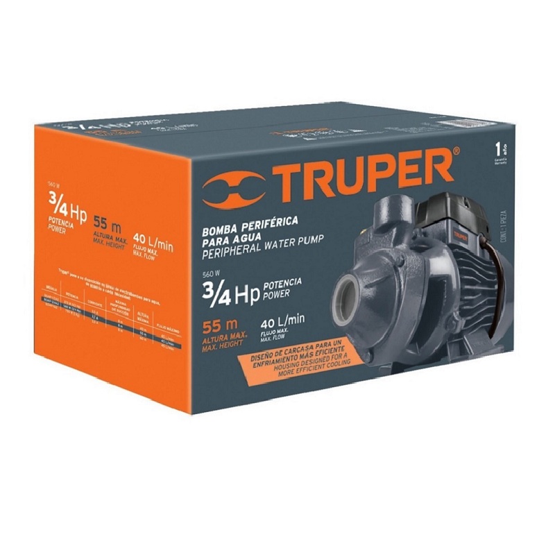 BOMBA PARA AGUA 3/4 HP CABALLO PERIFERICA ELECTRICA uso Agrícola -Hogar BOAP-3/4 TRUPER