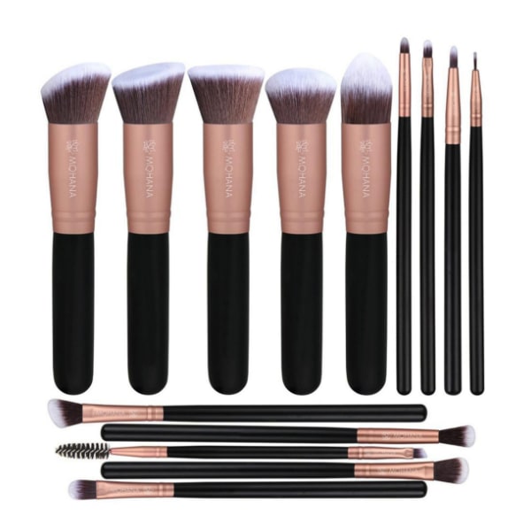 Set de Brochas De Maquillaje Profesional Mohana Bambú Ojos Cara Kabuki 14 piezas Libres de Crueldad + Esponja de Regalo
