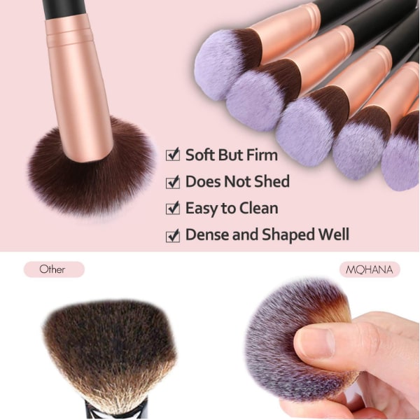 Set de Brochas De Maquillaje Profesional Mohana Bambú Ojos Cara Kabuki 14 piezas Libres de Crueldad + Esponja de Regalo