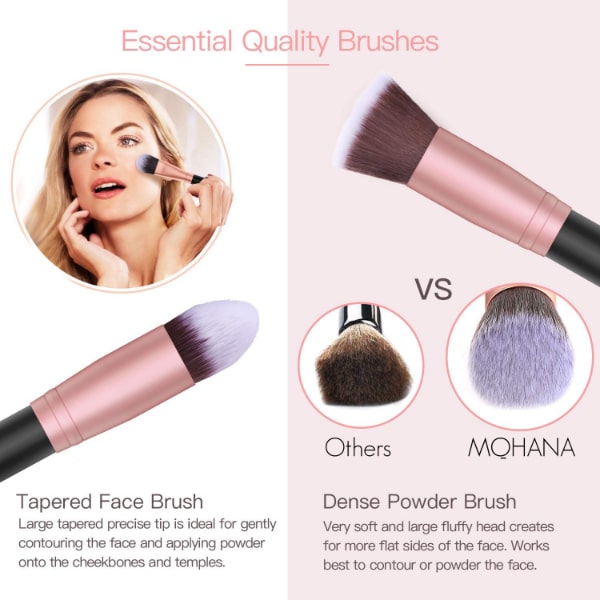 Set de Brochas De Maquillaje Profesional Mohana Bambú Ojos Cara Kabuki 14 piezas Libres de Crueldad + Esponja de Regalo