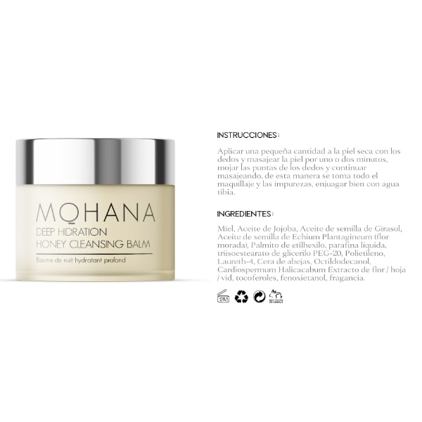 Gel Bálsamo Limpiador Facial Mohana Deep Hidration con Miel de Abeja y Aceite de Jojoba