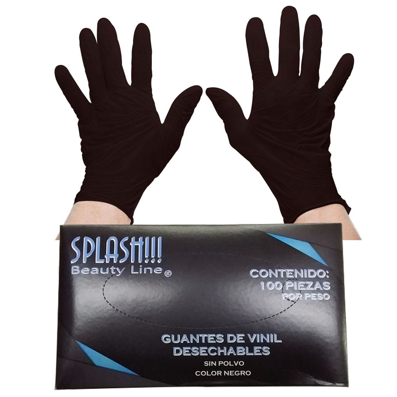 Guantes De Vinil Negro Grandes Desechables 100 Pzs Para Barbería Estética Splash