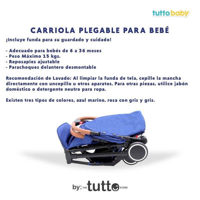 Carriola Plegable Para Bebé Tuttobaby | Carreola fácil transportación Azul