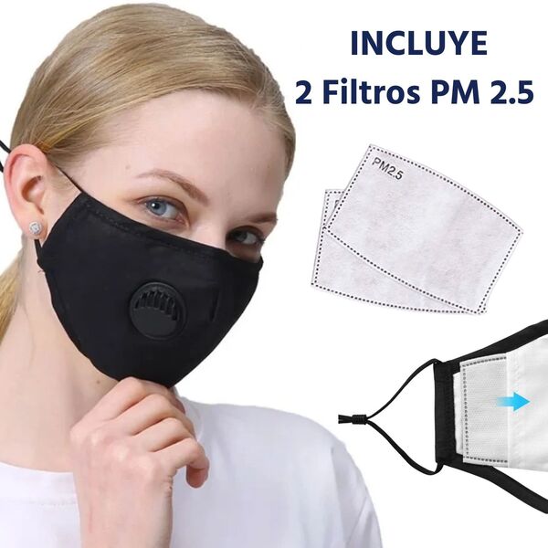 Cubrebocas 2 Filtros Pm2.5 N95 Tapaboca Reutilizable Válvula