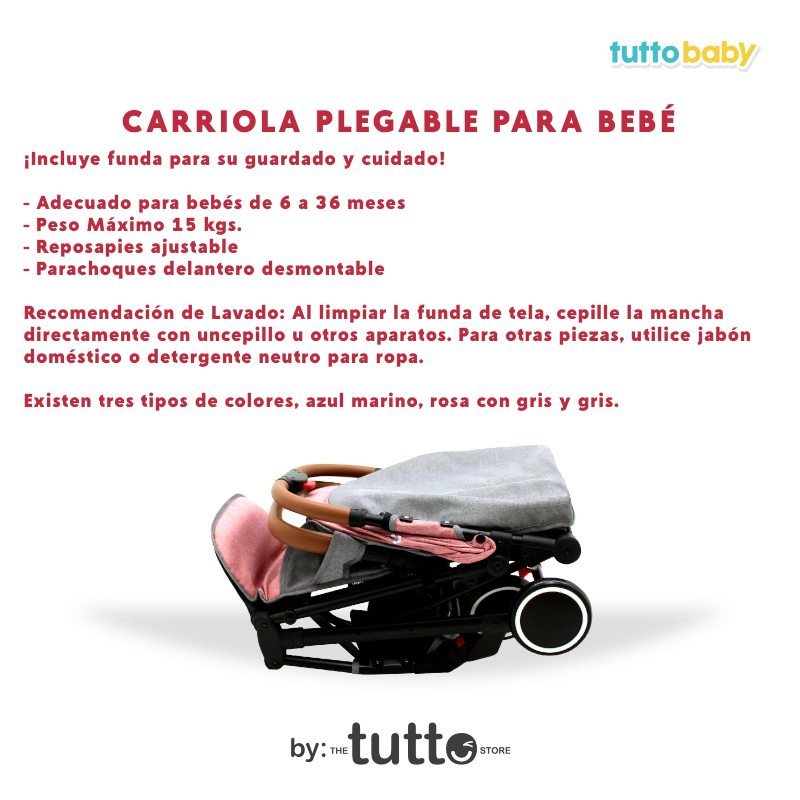 Carriola Plegable Para Bebé Tuttobaby | Carreola fácil transportación Rosa