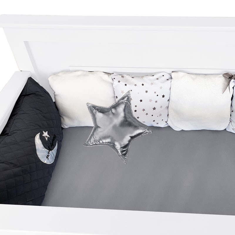 NATURE GARTEN Juego set de protectores para la cuna bebé CALIDAD PREMIUM Estrellas gris (MEDIA CAMA 8PZ)