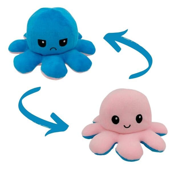 Pulpo Rosa-Azul Reversible Emociones Feliz Enojado Peluche