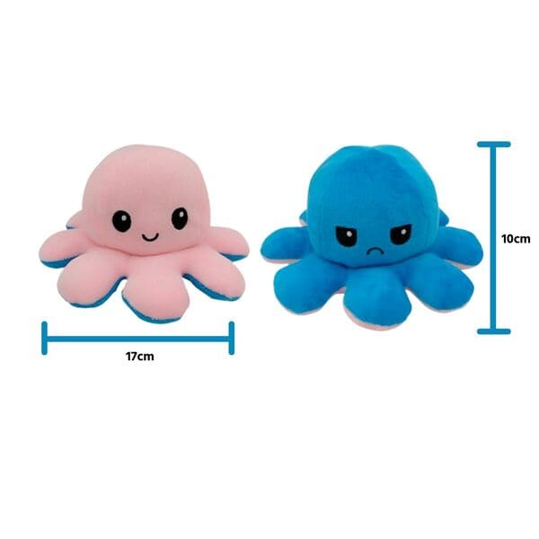 Pulpo Rosa-Azul Reversible Emociones Feliz Enojado Peluche