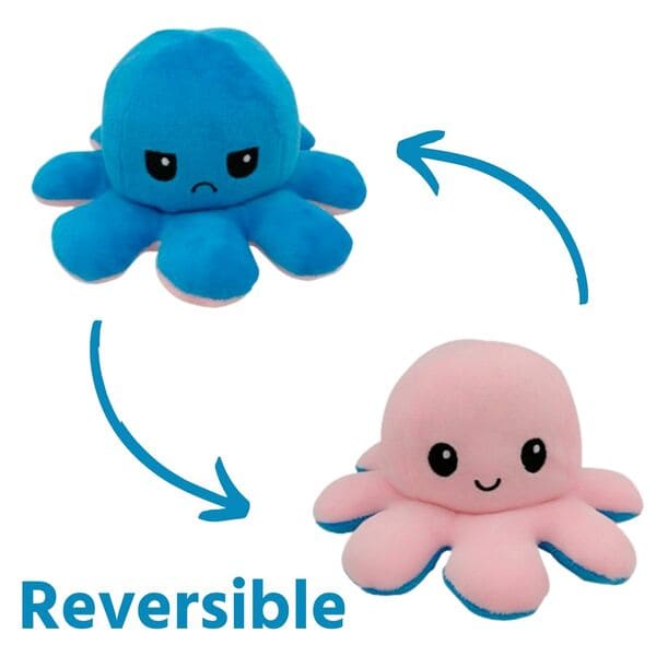 Pulpo Rosa-Azul Reversible Emociones Feliz Enojado Peluche