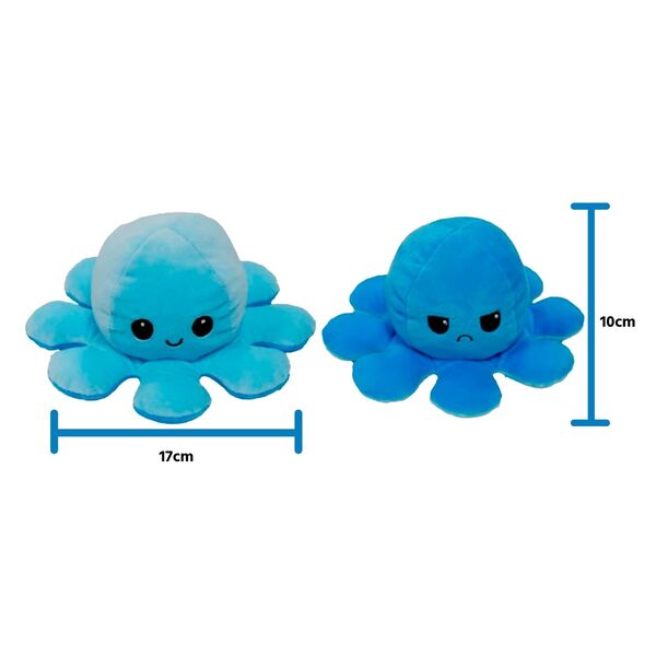 Pulpo Azul Reversible Emociones Feliz Enojado Peluche