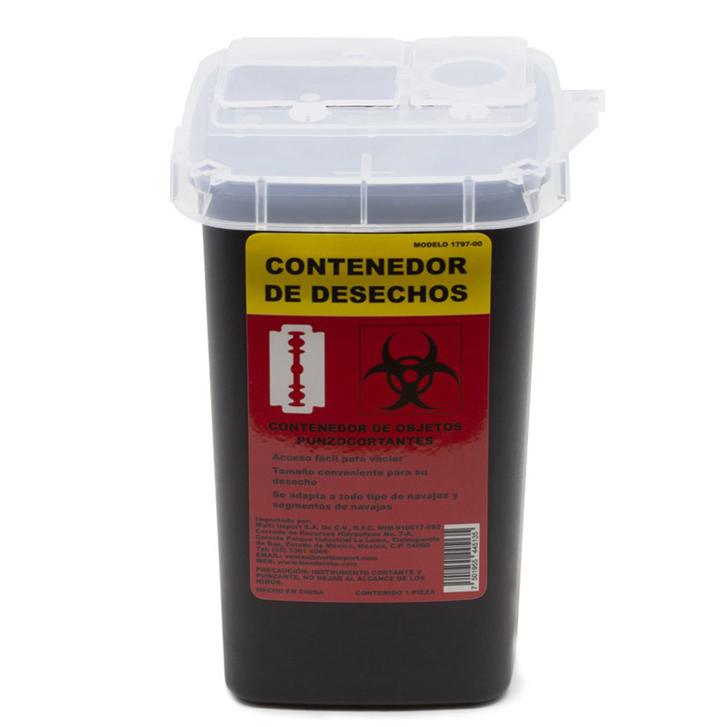 Contenedor de Navajas, desechos y objetos punzocortantes, para barbería, estéticas o peluquerías. 