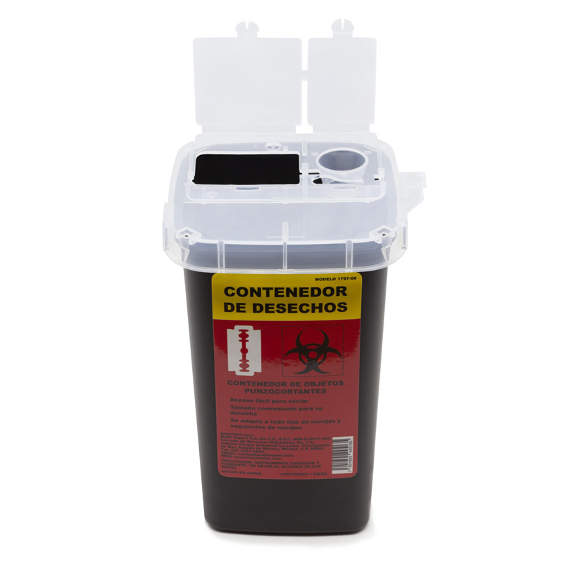 Contenedor de Navajas, desechos y objetos punzocortantes, para barbería, estéticas o peluquerías. 