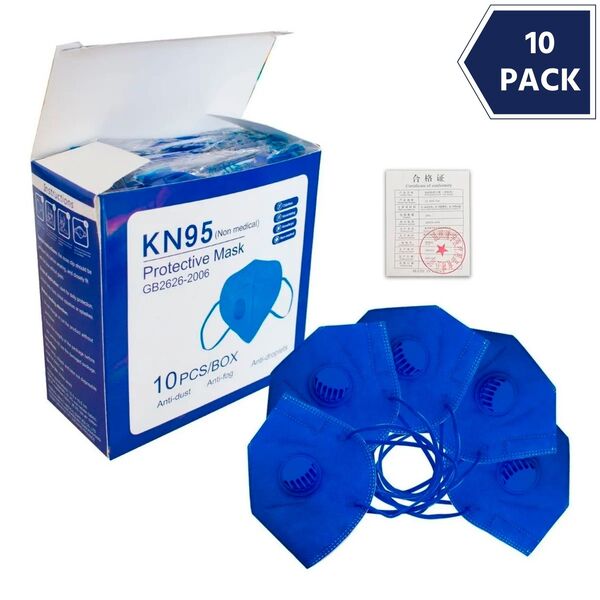 Cubrebocas Kn95 Azul Válvula Filtro Mascarilla N95 - 10 Piezas