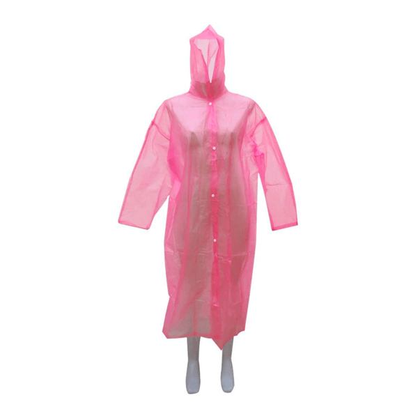 Impermeable Rosa Corte Tipo Gabardina Con Capucha PVC Adulto