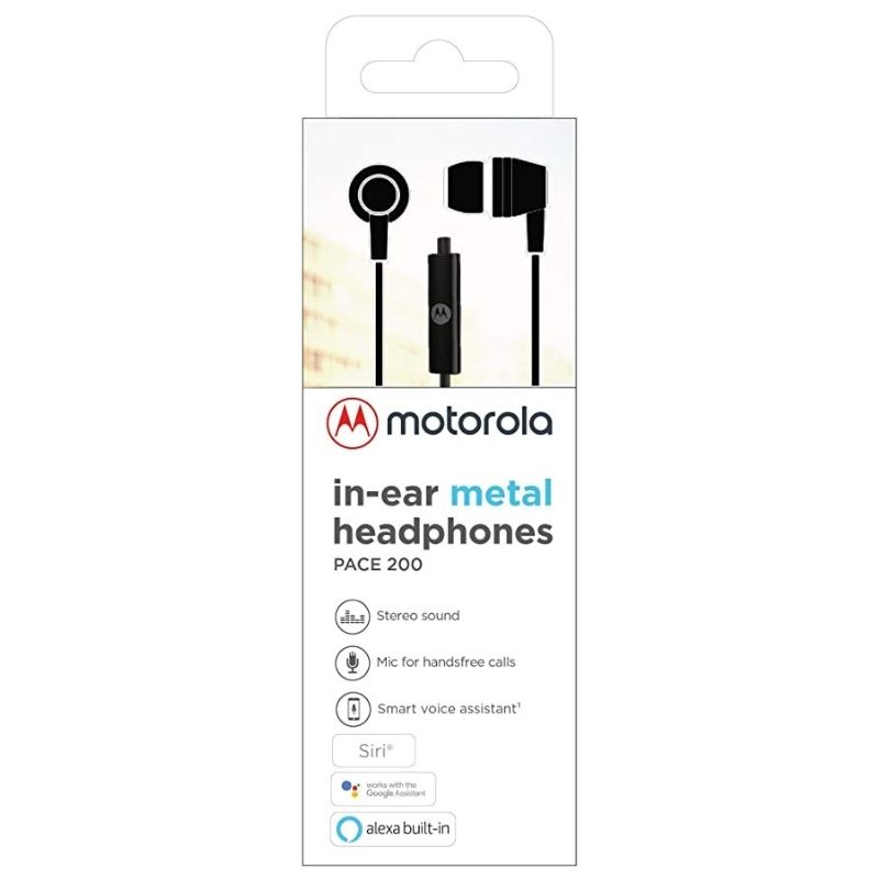 Audífonos Earbuds Pace 200 Motorola 3.5 mm Metálicos, In ear, Contra el Agua. NEGRO