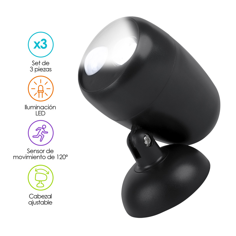 Luces LED con Sensor de Movimiento Cabezal Ajustable (3 pz) Redlemon