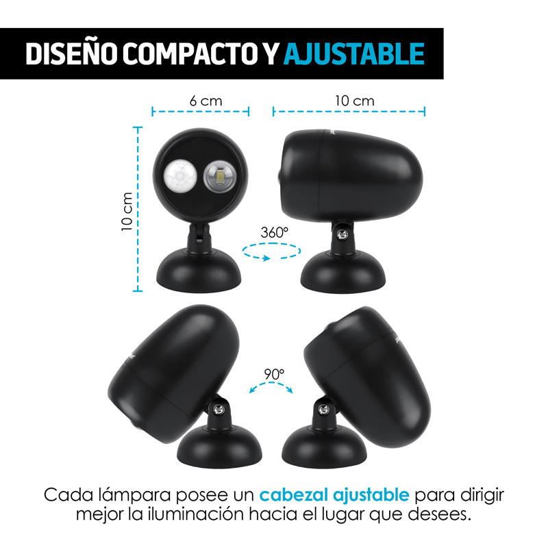 Luces LED con Sensor de Movimiento Cabezal Ajustable (3 pz) Redlemon