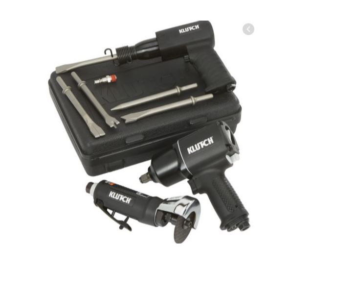 Juego de herramientas neumáticas - 1/2 pulg. Llave de impacto Drive Air, 3 pulg. Herramienta de corte de aire, martillo neumático/ Klutch 3 piezas