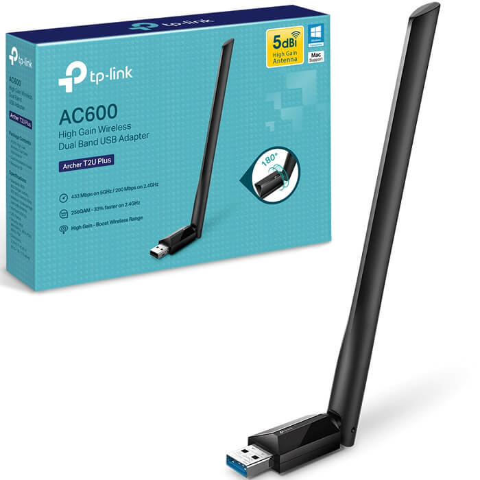 Adaptador Inalámbrico USB Tp-Link ARCHER T2U Plus Banda Dual AC600.