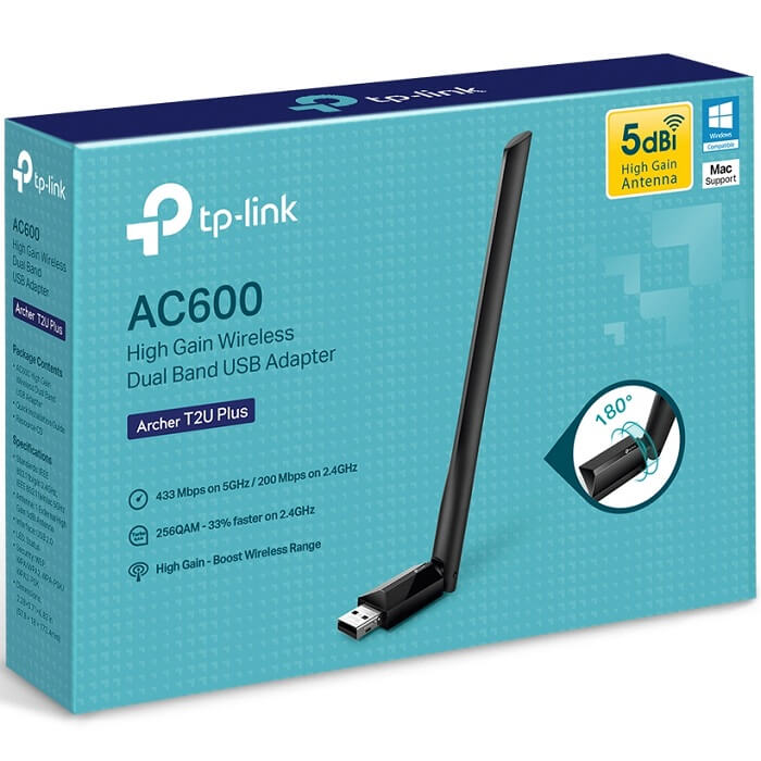 Adaptador Inalámbrico USB Tp-Link ARCHER T2U Plus Banda Dual AC600.
