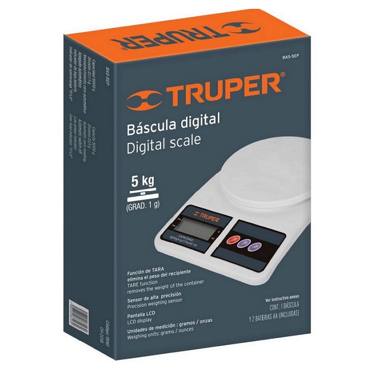 BASCULA DIGITAL PRECISA EXACTA GRAMERA  DE 1 GRAMO A 5 KG COCINA para ALIMENTOS BASE-5EP TRUPER