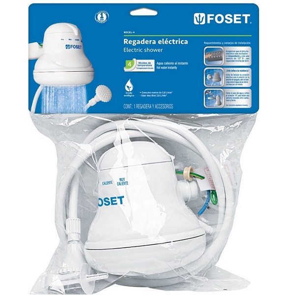 REGADERA ELÉCTRICA DE 4 TEMPERATURAS BLANCA AGUA CALIENTE FOSET 
