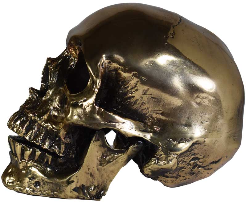 Cráneo Humano 1:1 Bronce Pulido Calavera Decorativa Arte Quetzal