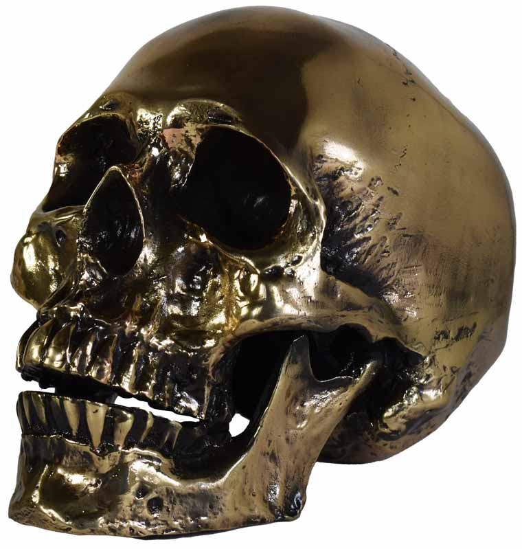 Cráneo Humano 1:1 Bronce Pulido Calavera Decorativa Arte Quetzal