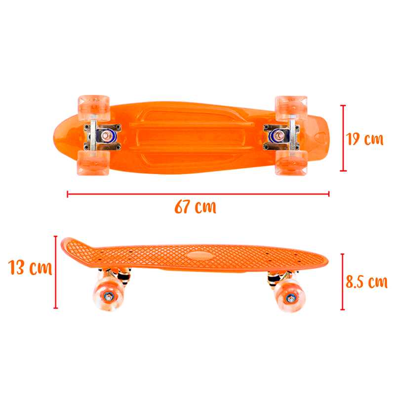 Patineta Penny Grande Naranja Llantas Luz Led Poliuretano Antiderrapante