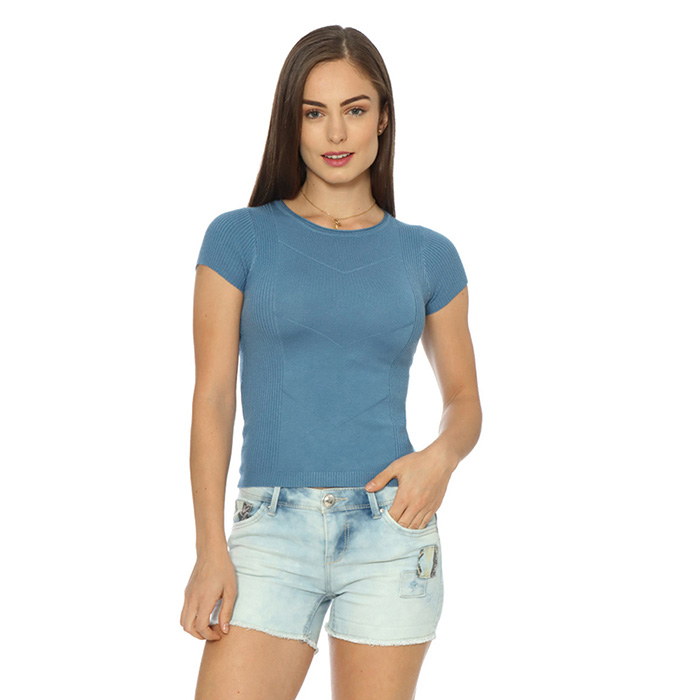 BLUSA DE TEJIDO DE PUNTO PARA DAMA MODA 2021 AZUL