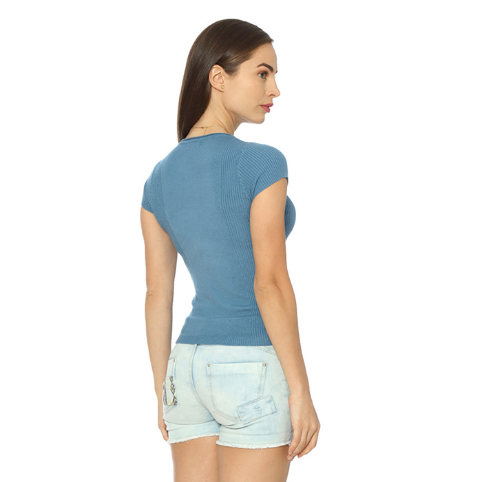 BLUSA DE TEJIDO DE PUNTO PARA DAMA MODA 2021 AZUL