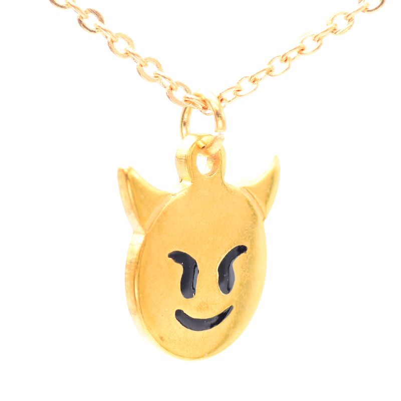 Joya Cadena Con Dije Emoji Diablito Dorado Acero