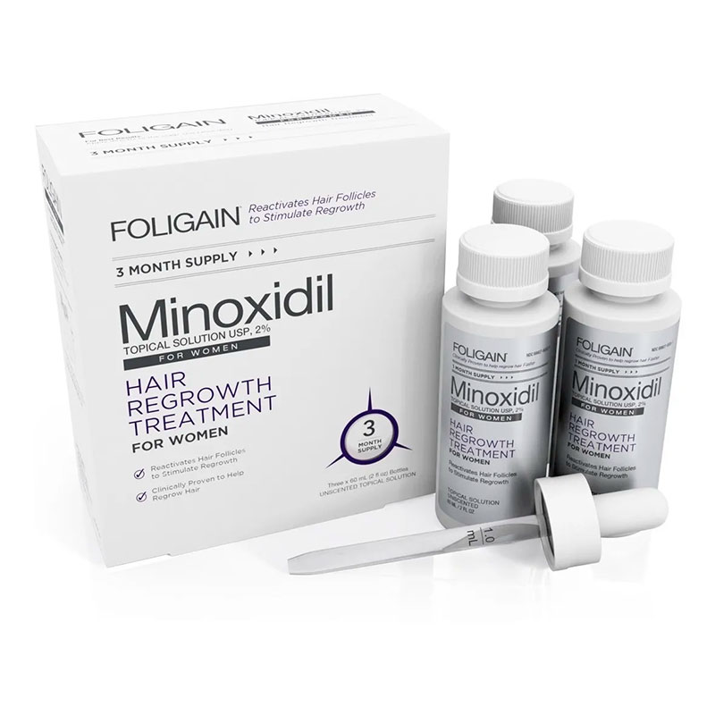 Foligain para cabello fino al 2% para Mujeres paquete con 3 frascos de 60ml c/u tratamiento para 3 meses 