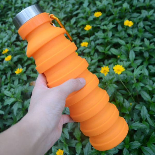 Termo Plegable Silicón Flexible Botella Vaso Tapa De Acero Inoxidable