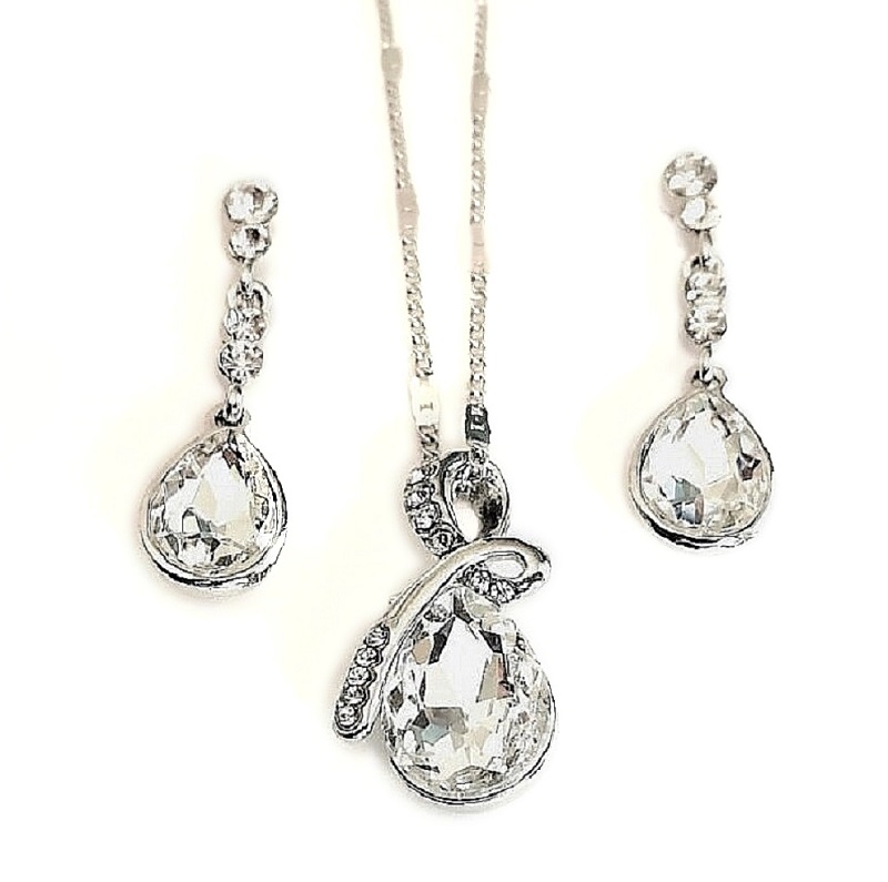 Set Colgante con Cristales Swarovski Baño Rodio Farcelli Jewelry INCLUYE CAJA PARA REGALO