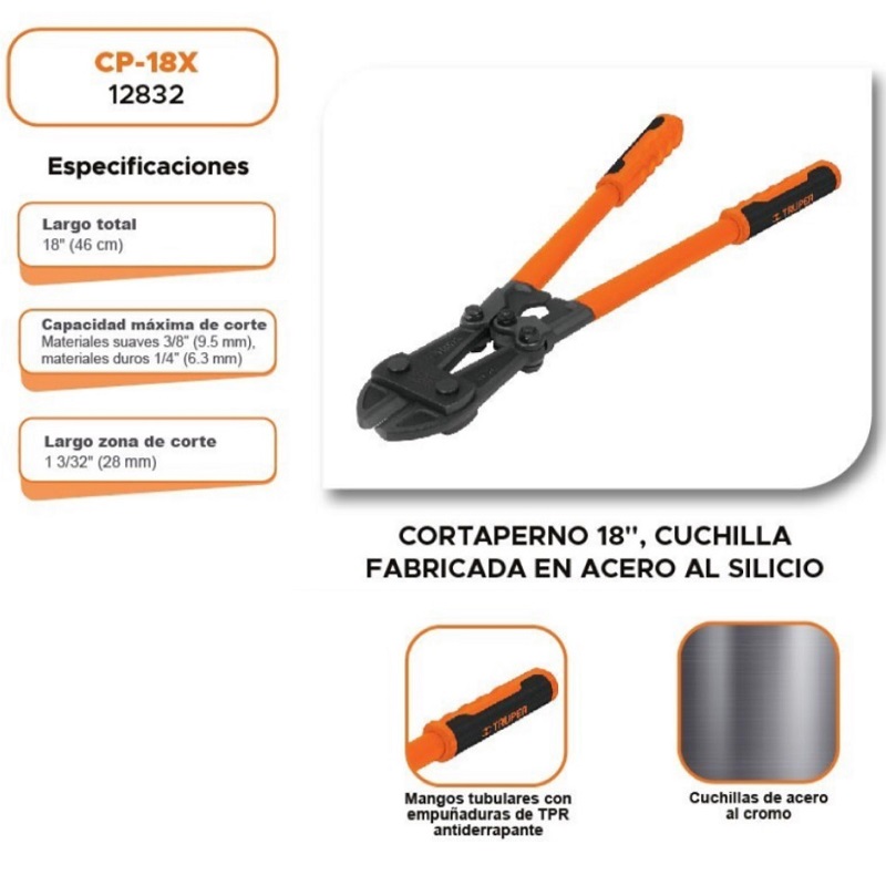CORTADOR DE CADENAS CORTAPERNOS CIZALLAS PINZAS PARA CORTAR DE 18 TRUPER