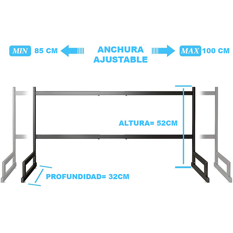 Escurridor De Trastes Ajustable Para Cocina 85cm A 100cm Acero Inoxidable
