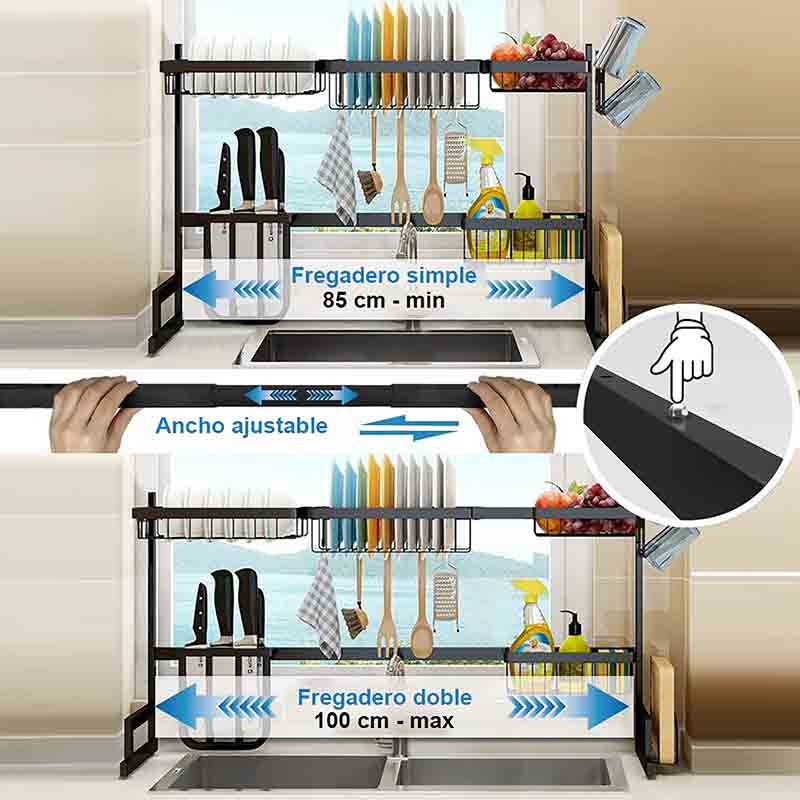 Escurridor De Trastes Ajustable Para Cocina 85cm A 100cm Acero Inoxidable