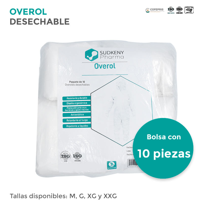 Overol Desechable Color Blanco, SUDKENY PHARMA (10 piezas)